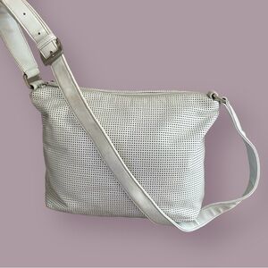 White Perforated Adjustable-Length Leather Purse Shoulder Handbag Vintage